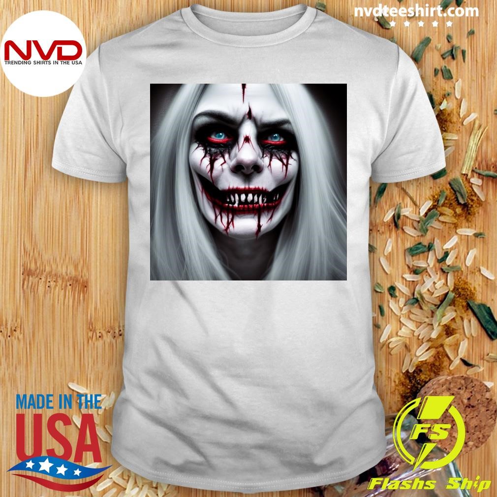 Cinematic Halloween Scary Woman Face Graphic Shirt