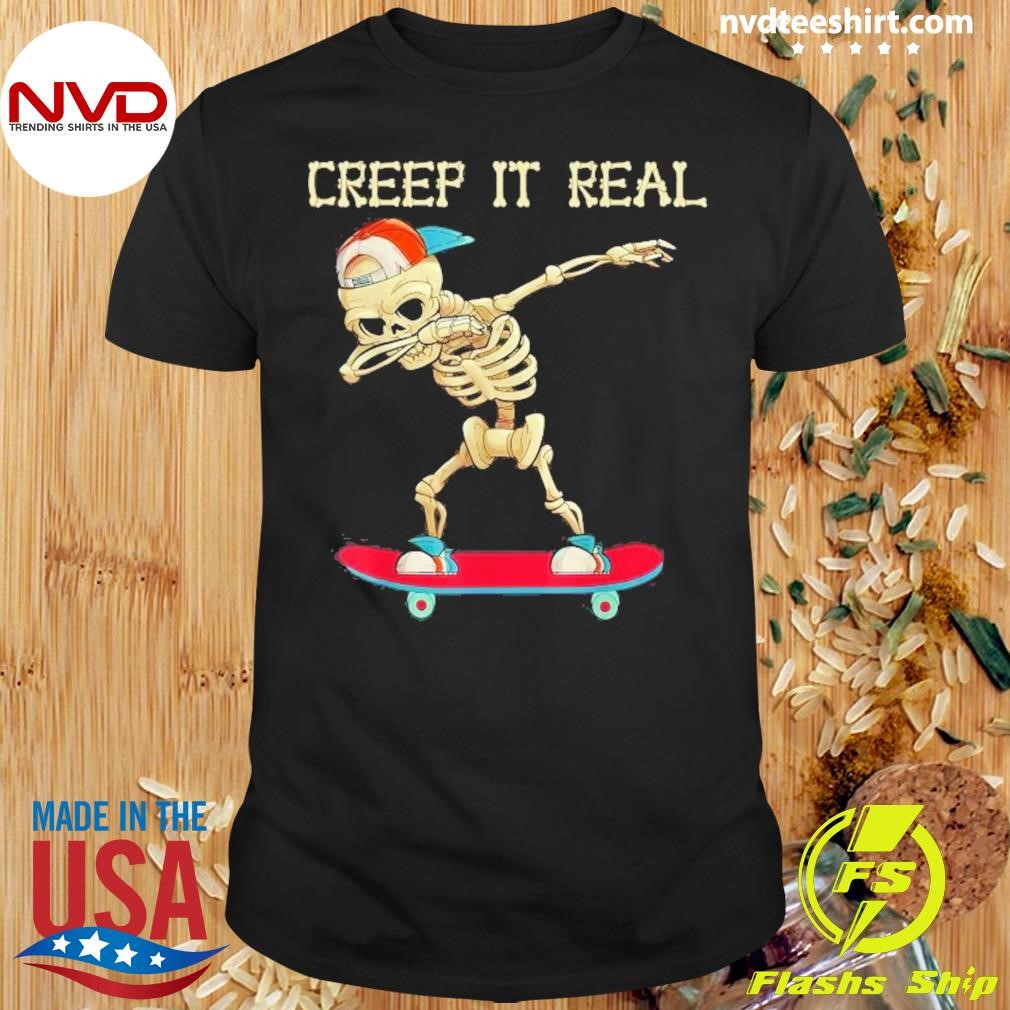 Creep It Real Dabbing Skate Skeleton Halloween 2024 Shirt