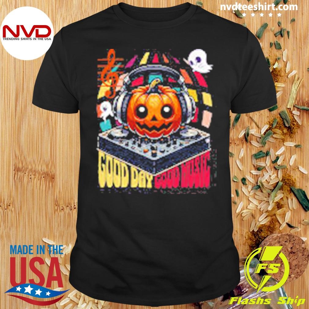 Good Day Good Music Pumpkin Headphone Halloween Shirt