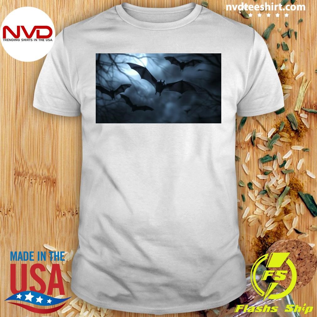 Halloween Background With Bats And Moon, Halloween Night Background Shirt