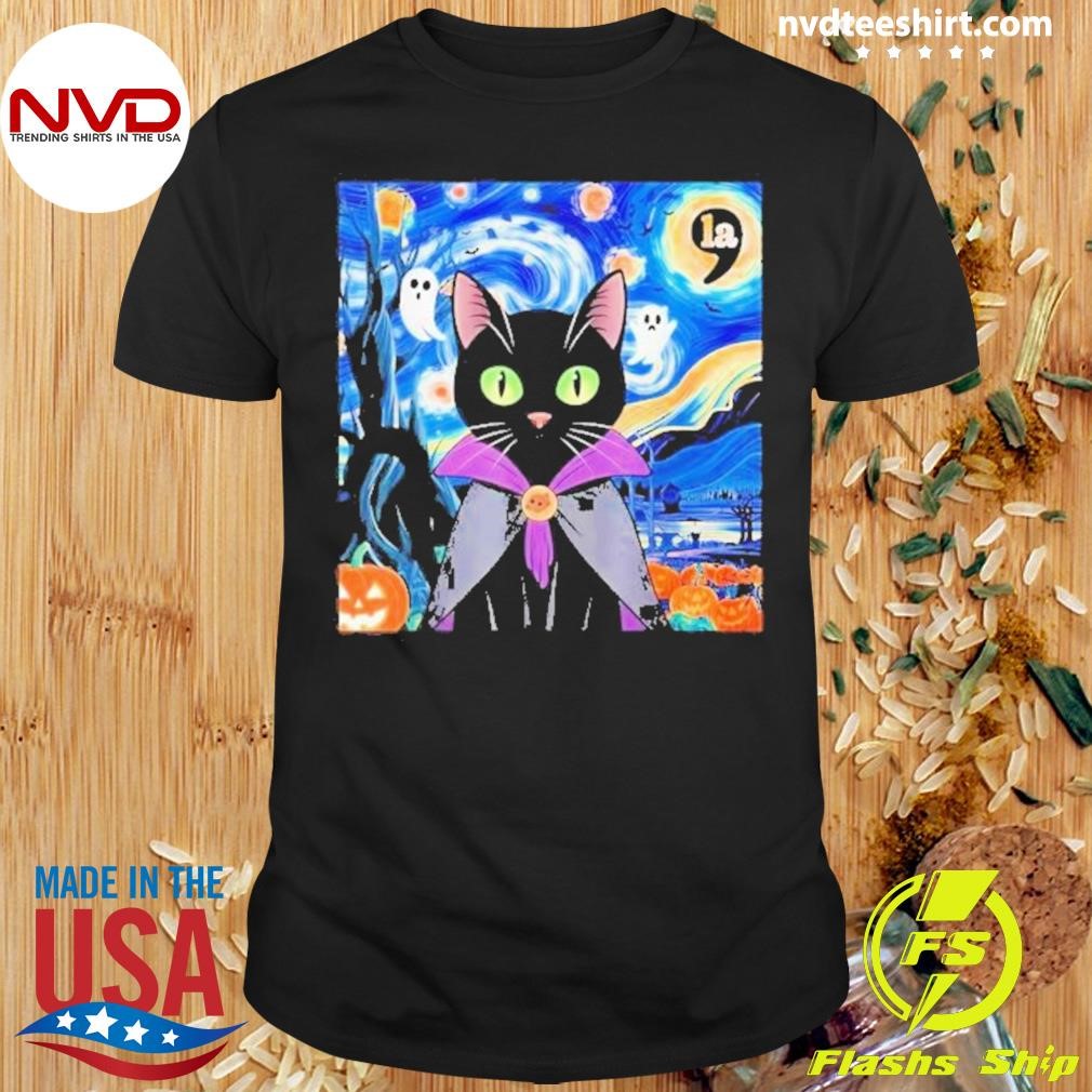 Halloween Starry Night Cat Comma La Kamala Harris 2024 Shirt