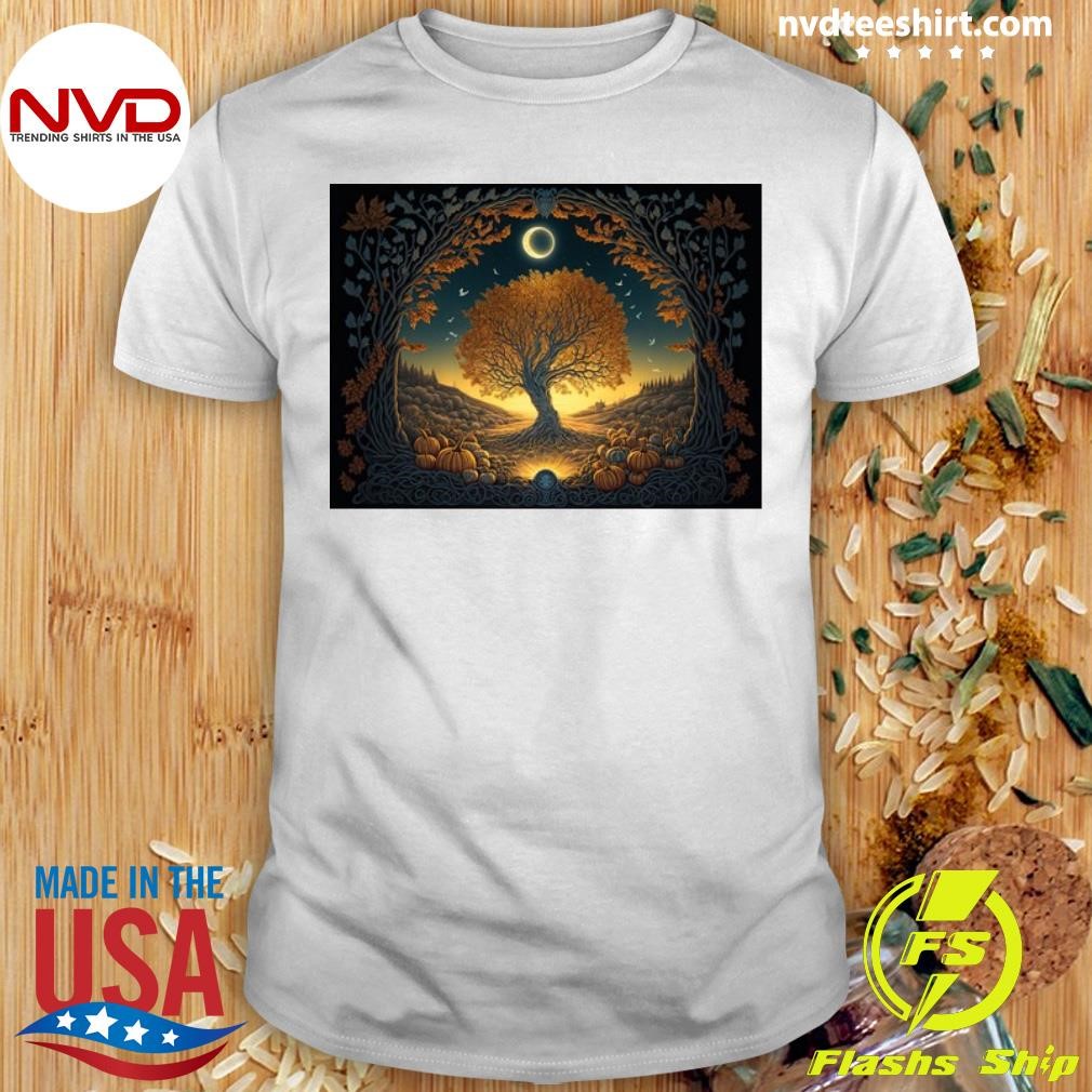 Ireland Landscape Samhain Halloween Tree Pumpkins Shirt