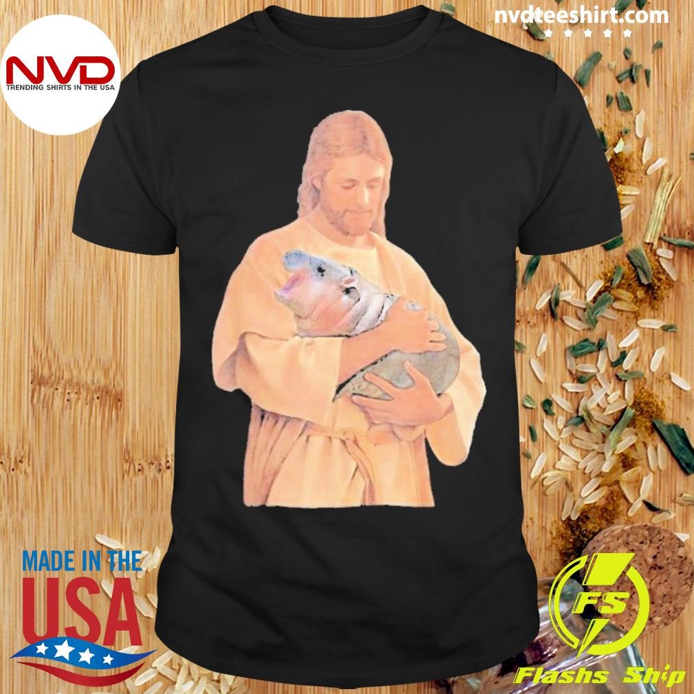 Jesus Loves Moo Deng Bouncy Pig Cute Baby Hippo Meme 2024 Shirt