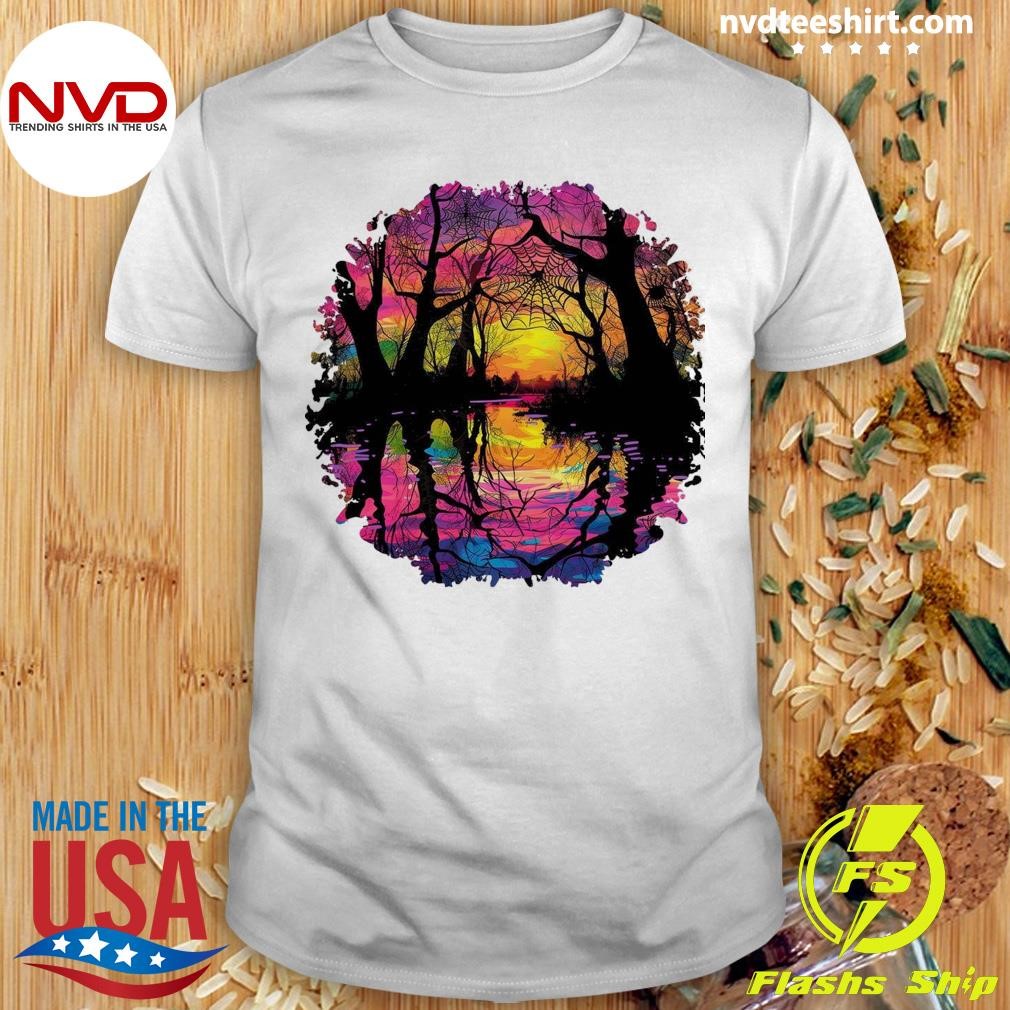 Neon Halloween Pattern, Round Sublimation Background Shirt