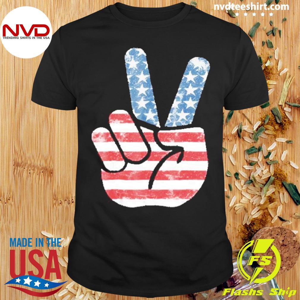 Peace Flag Sign Hand July 4th Freedom Shirt