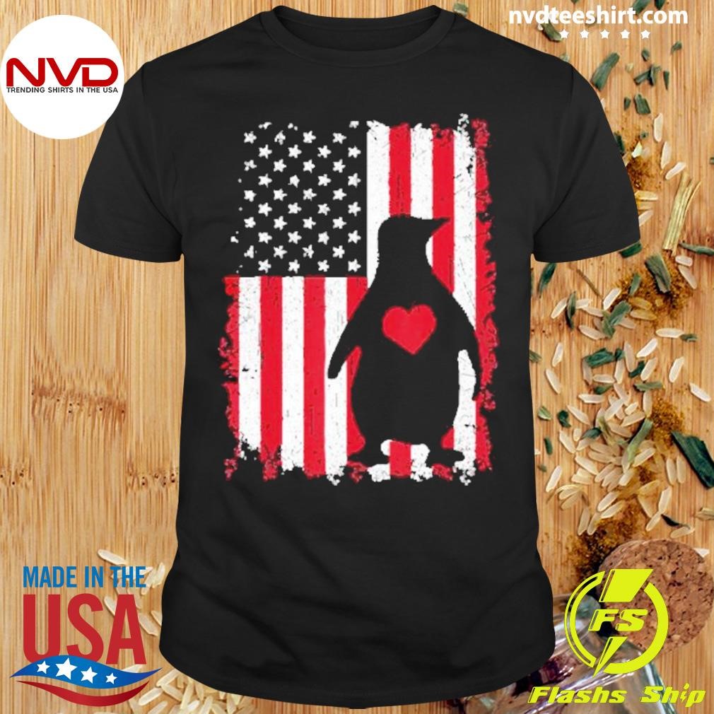 Penguin 4th Of July American Usa Flag Patriotic Shirt