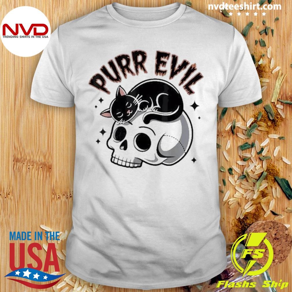 Purr Evil Cute Halloween Cat Lovers Skeleton Costume 2024 Shirt