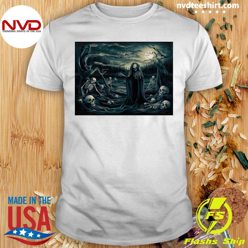 Skeleton A Scary Halloween Themed Background Shirt