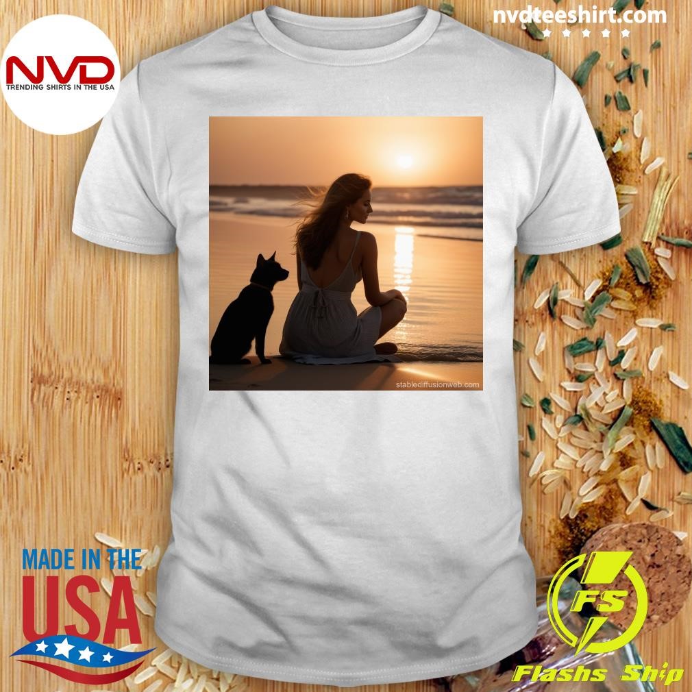 Woman, Partner, Dog, and Cat Watching Sunset Shirt