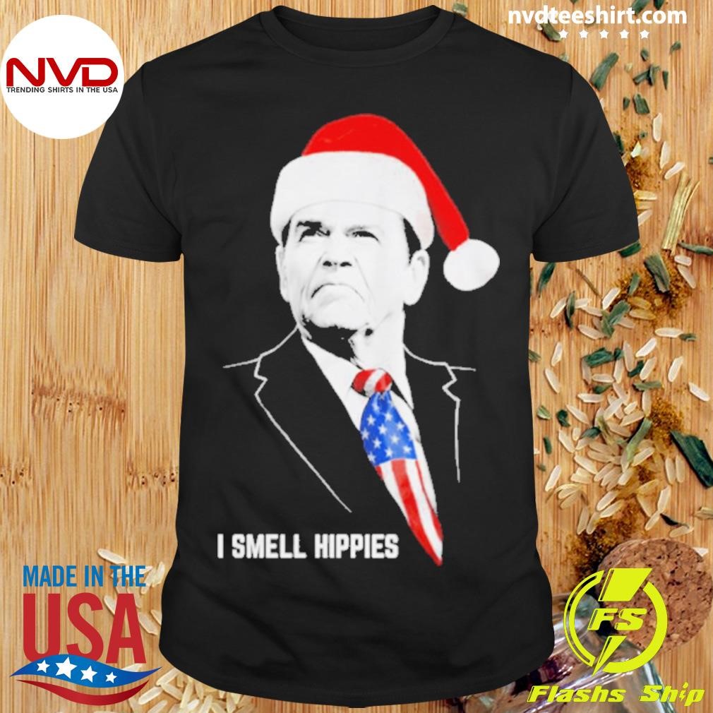 BSanta Ronald Reagan I Smell Hippies Merry Christmas 2024 Shirt