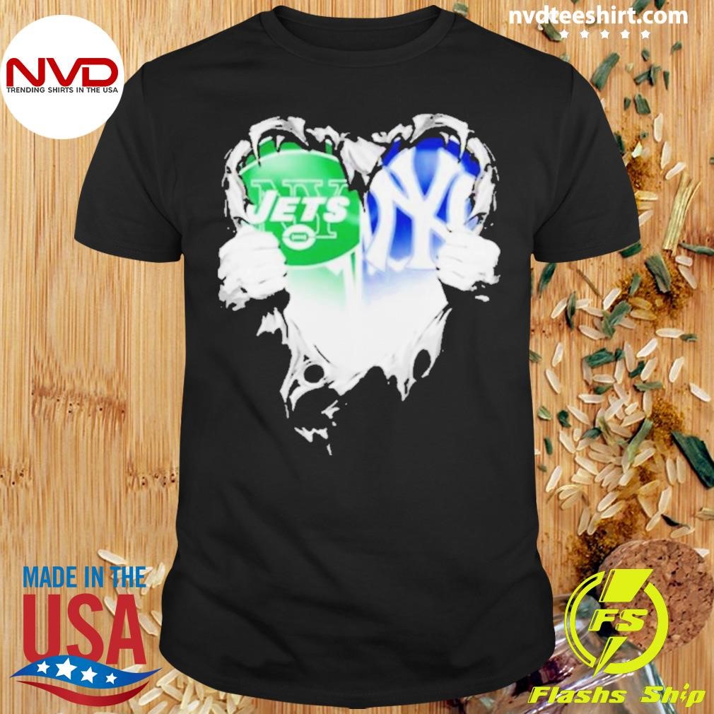 Blood Inside Heart New York Jets And New York Yankees Shirt