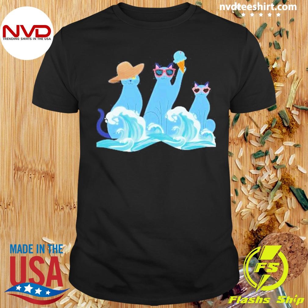 Blue Cats Wave For Kamala Funny Cat Lady Shirt