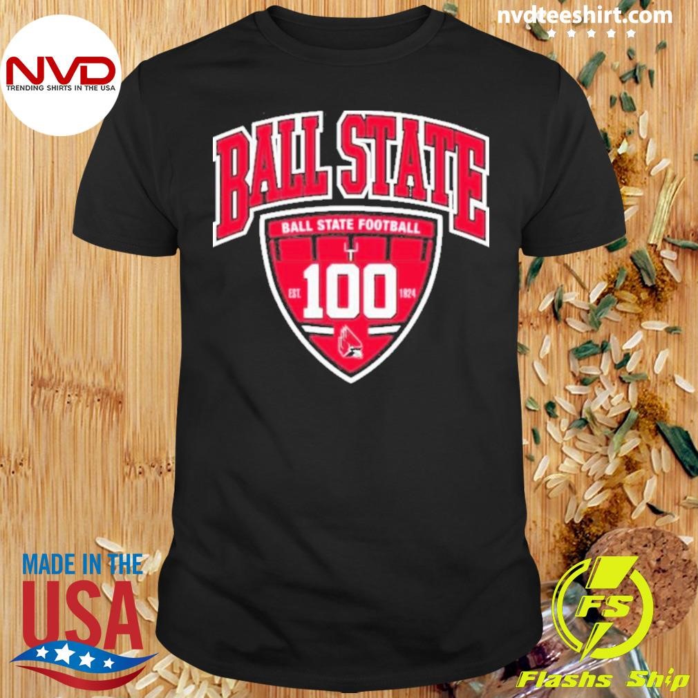 Bsu Cardinals Ball State Football 2024 Black 100 Years Shield Shirt