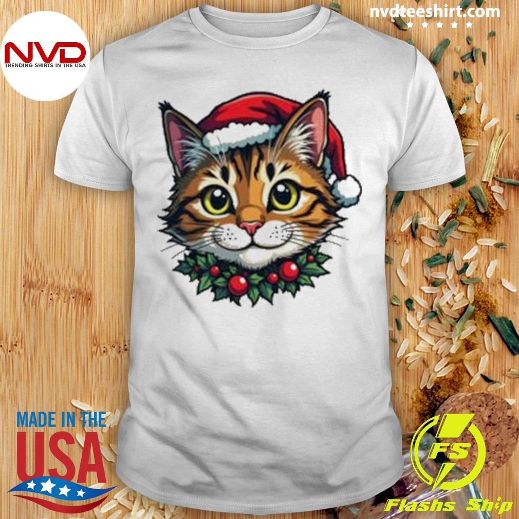 Cat With Santa Hat Purrfect Christmas Holiday 2024 Shirt