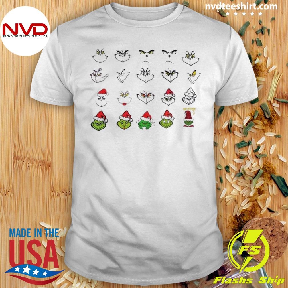 Christmas Grinch Face Santa Hat Art 2024 Shirt