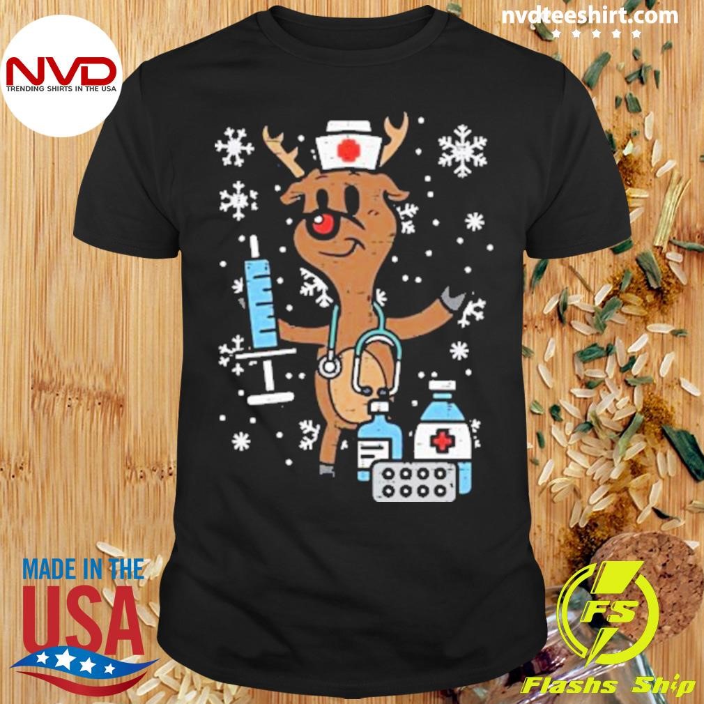 Christmas Nurse Reindeer Funny Xmas Nursing Scrub 2024 Shirt