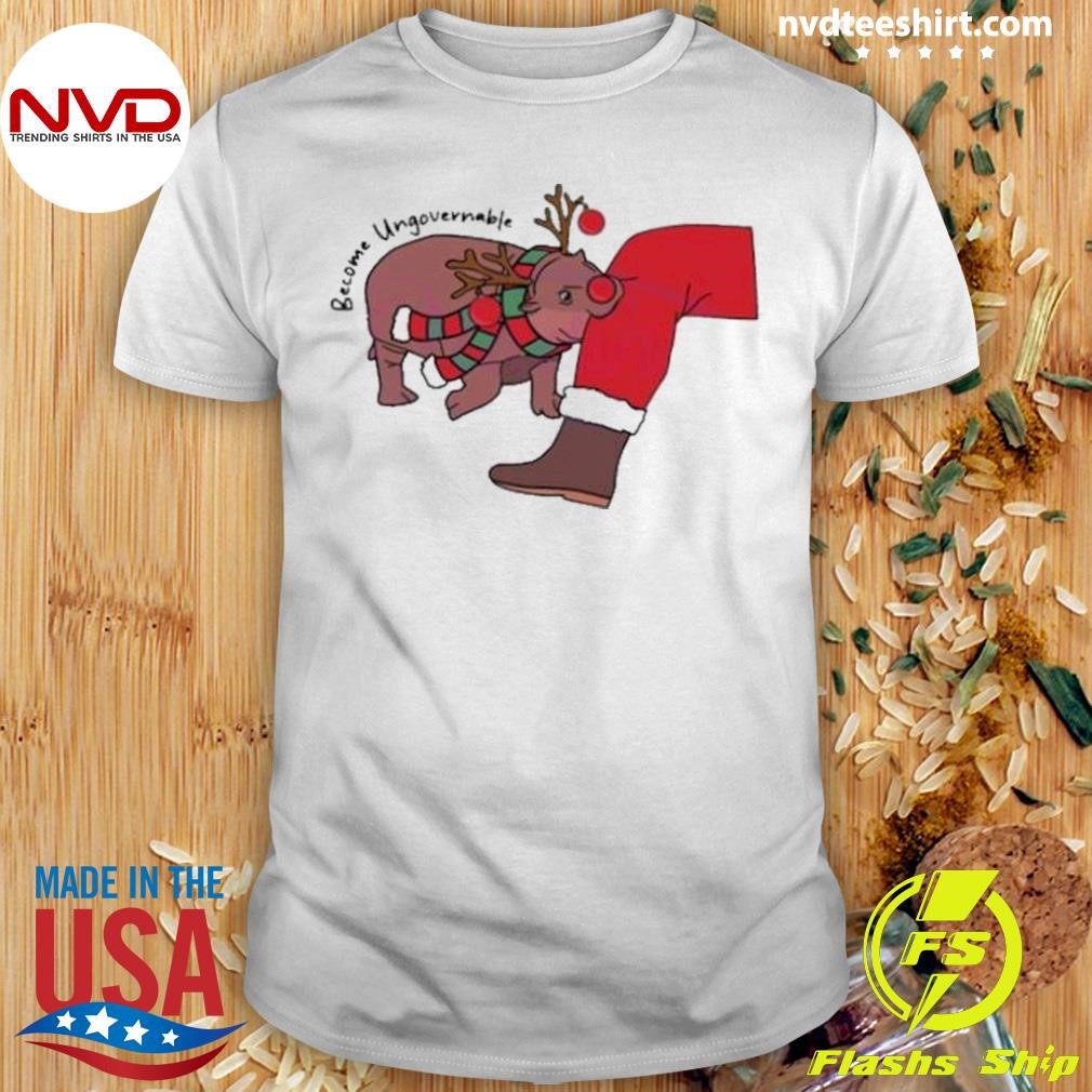 Christmas Reindeer Moo Deng Bite Santas Foot 2024 Shirt