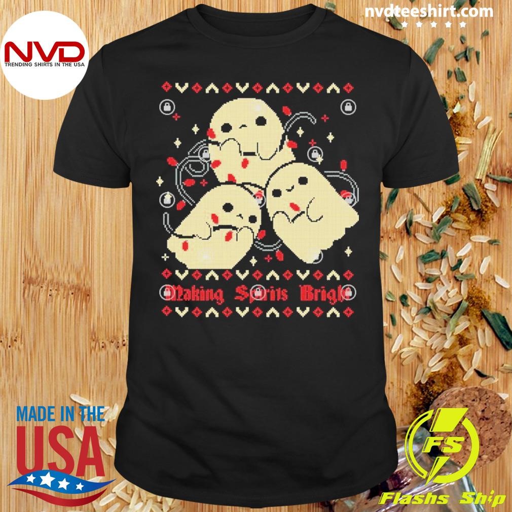 Cute Ghosts Making Spirits Bright Ugly Christmas Shirt