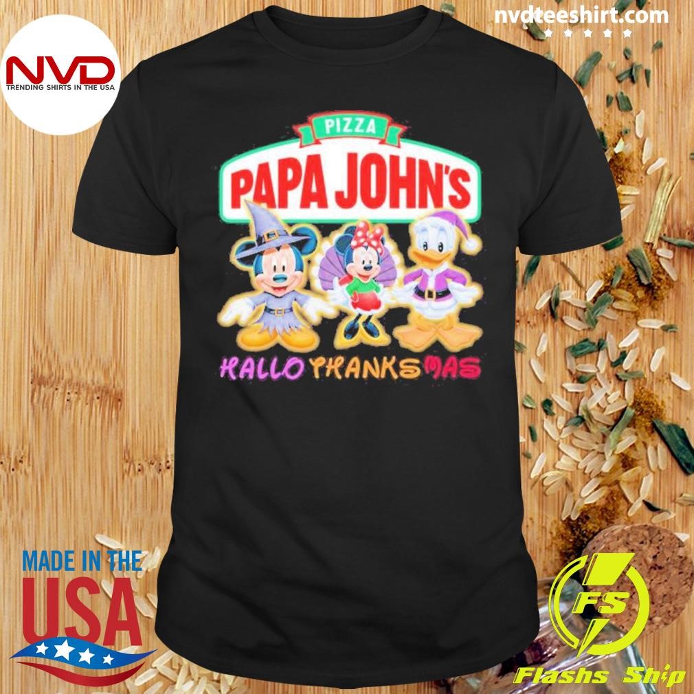 Duck Disney Pizza John’s Mickey And Minnie And Donald Hallothanksmas 2024 Shirt