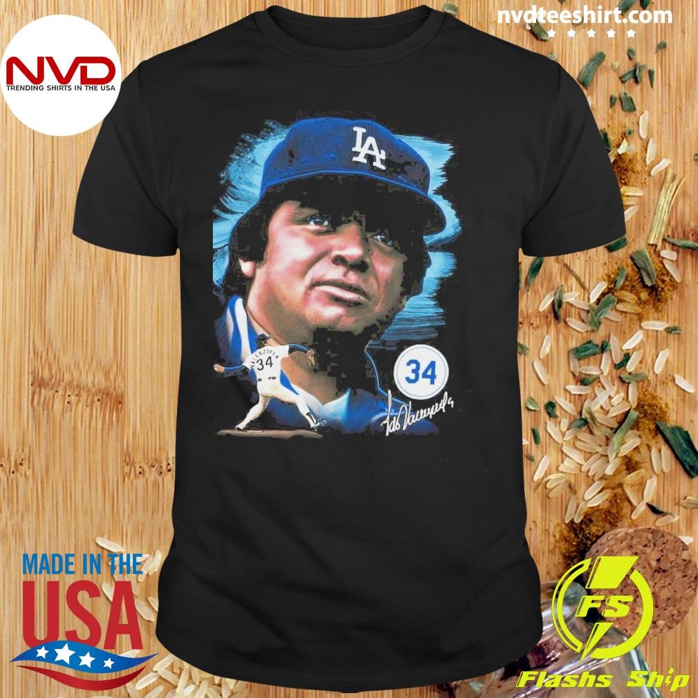 Fernando Valenzuela Black Los Angeles Dodgers Portrait Shirt