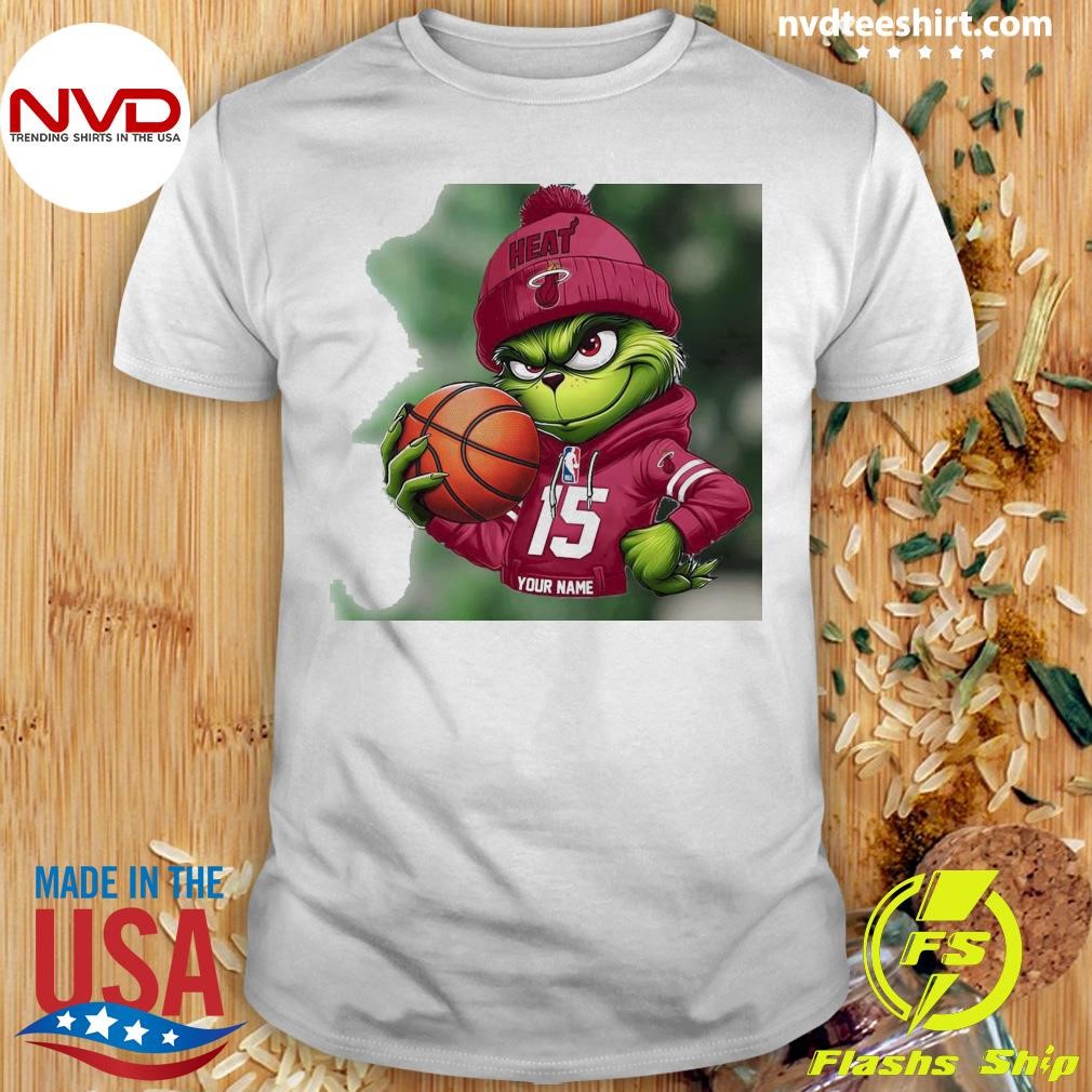 Grinch Miami Heat Nba Custom Name Christmas 2024 Shirt