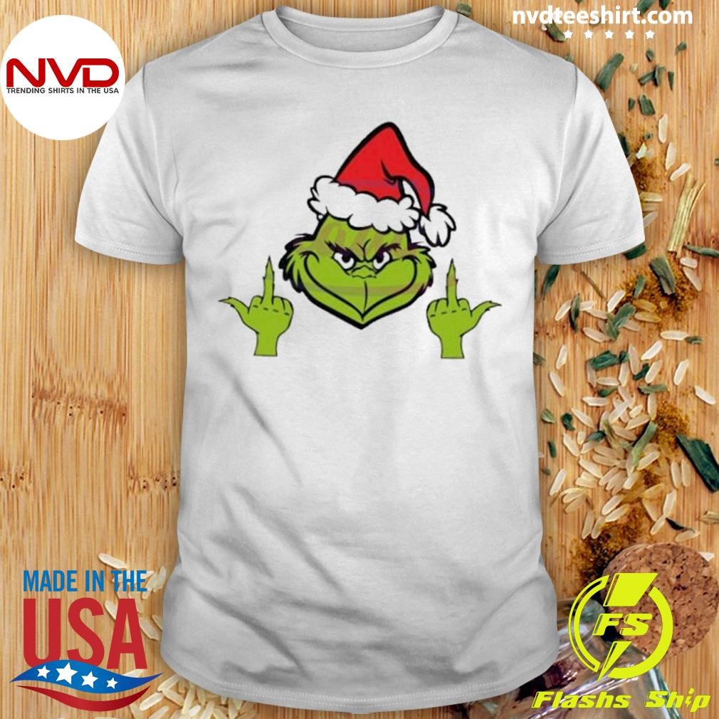 Grinch Middle Finger Grinchmas Santa Claus 2024 Shirt