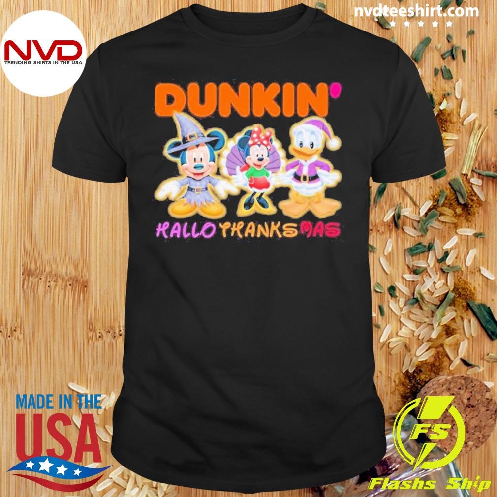 Hallothanksmas Mickey And Minnie And Donald Duck Disney Dunkin’ 2024 Shirt