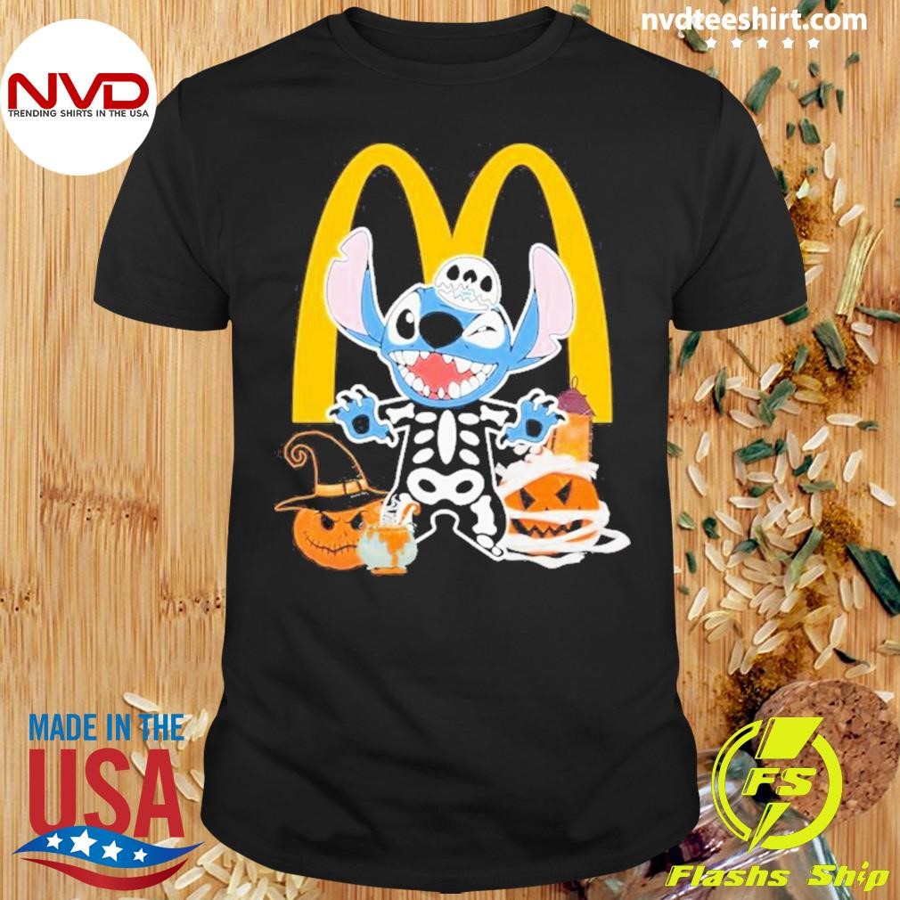 Halloween Baby Stitch Skeleton Pumpkin Mcdonald’s 2024 Shirt