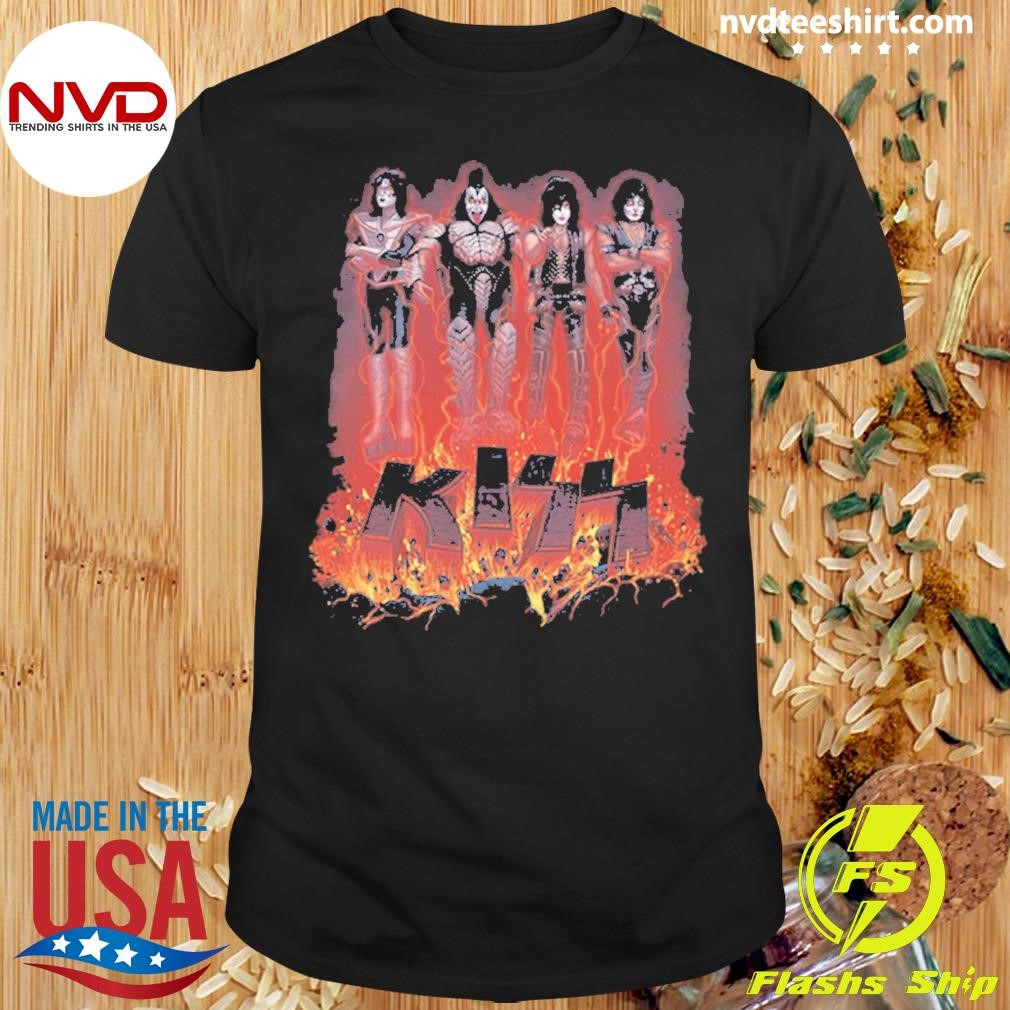 Kiss Anime Merch Tee Halloween Conjuring Flames Shirt