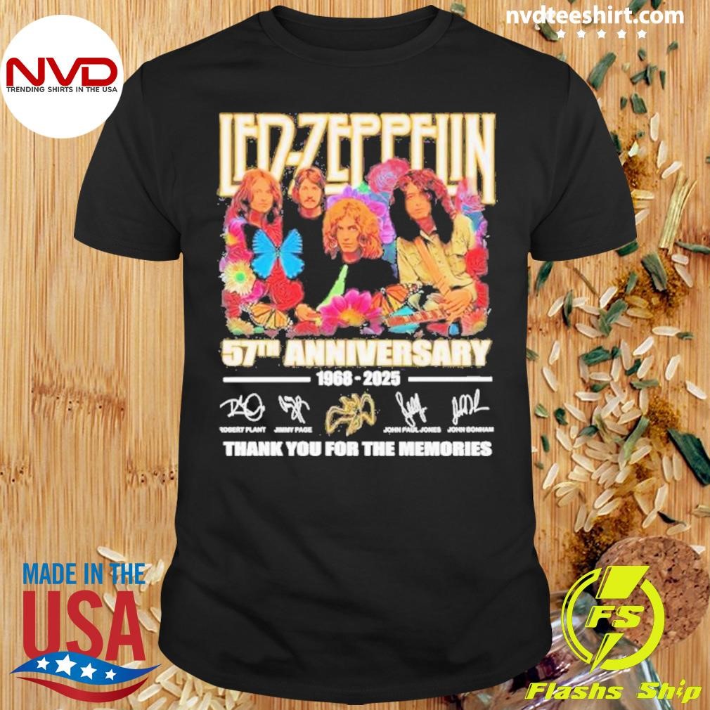 Led Zeppelin Band 57th Anniversary 1968-2025 Thank You For The Memories Signatures Shirt