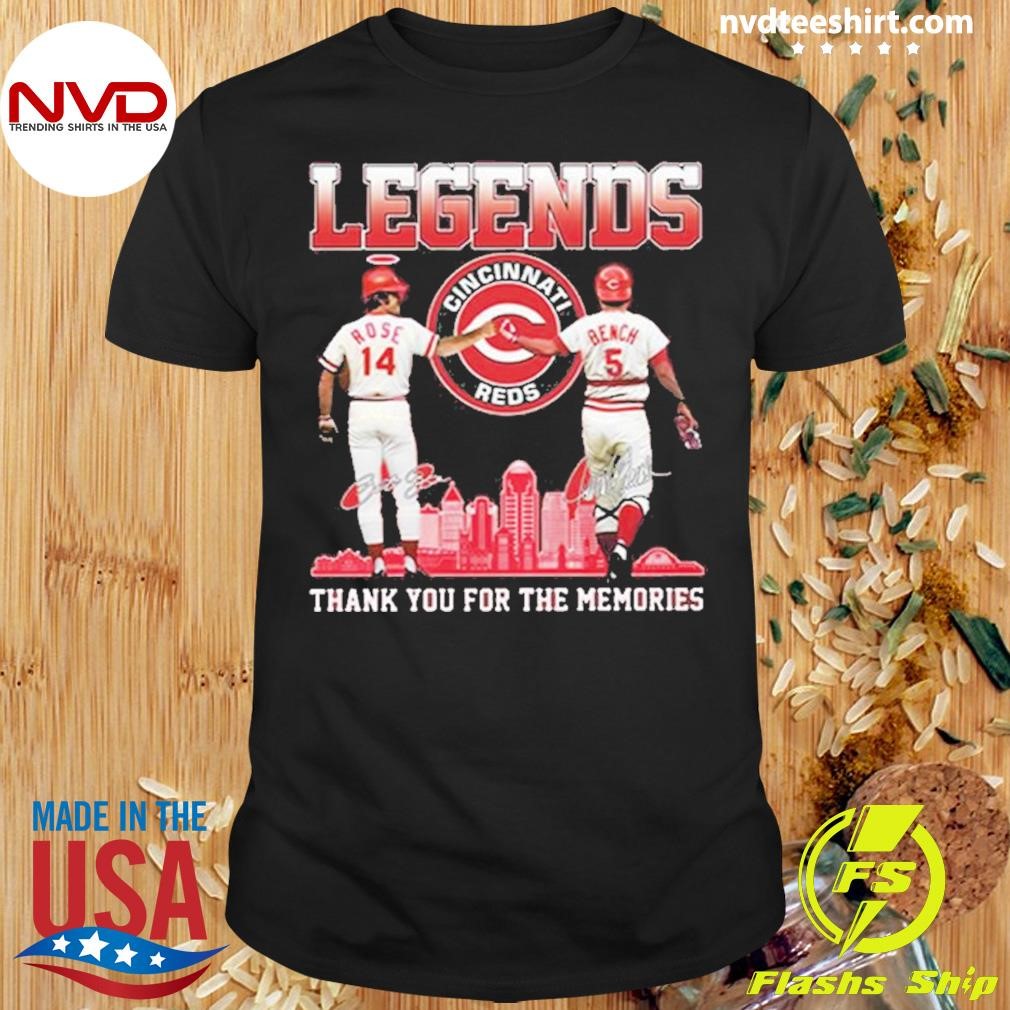 Legends Cincinnati Reds Pete Rose And Johnny Bench Thank You For The Memories Signatures 2024 Shirt