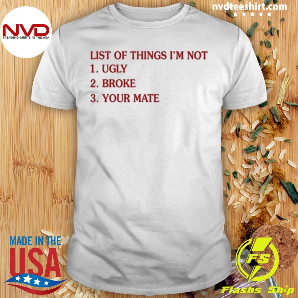 List Of Things I’m Not Ugly Broke Your Mate 2024 Shirt