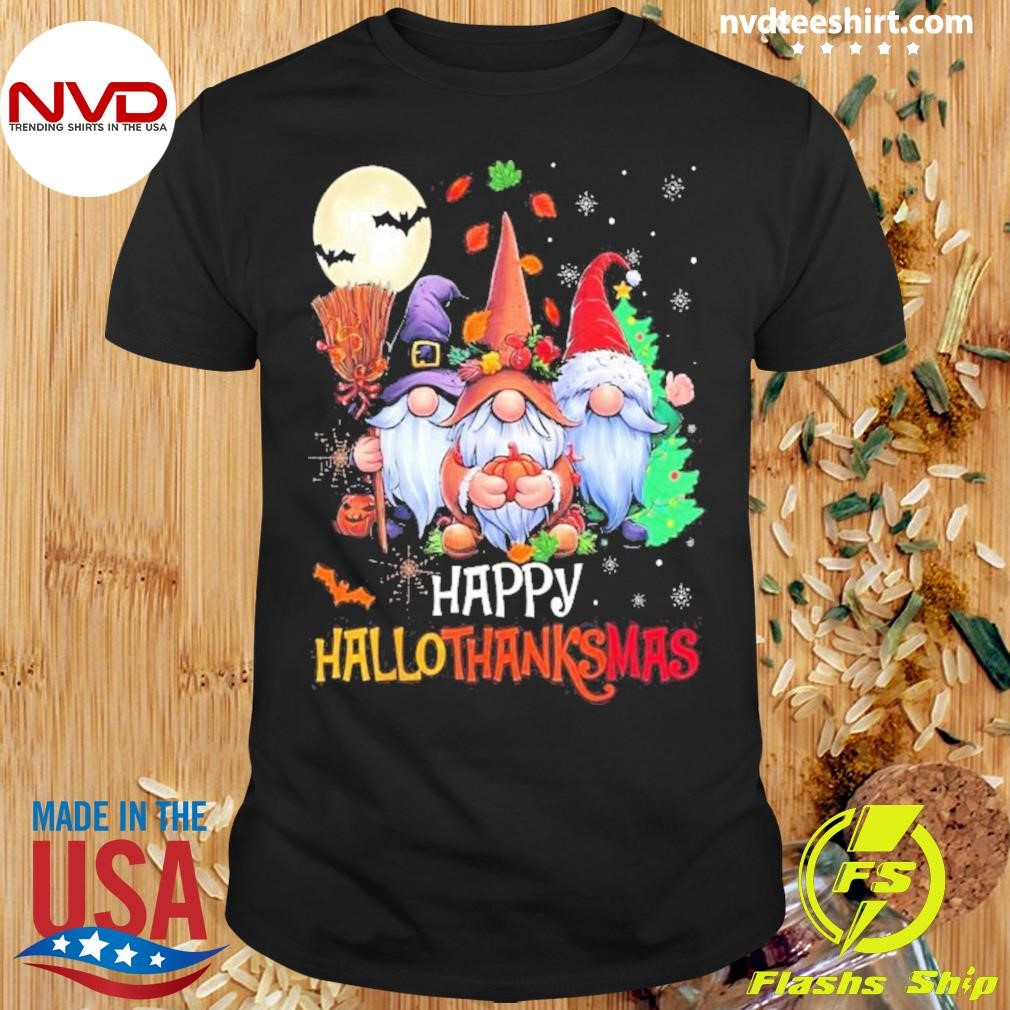 Merry Christmas Hallothanksmas Gnomes Lover Halloween 2024 Shirt