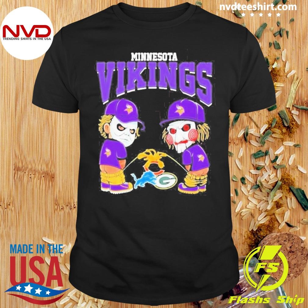 Michael Myers And Billy The Puppet X Minnesota Vikings Pee On Nfl Teams Halloween 2024 Shirt