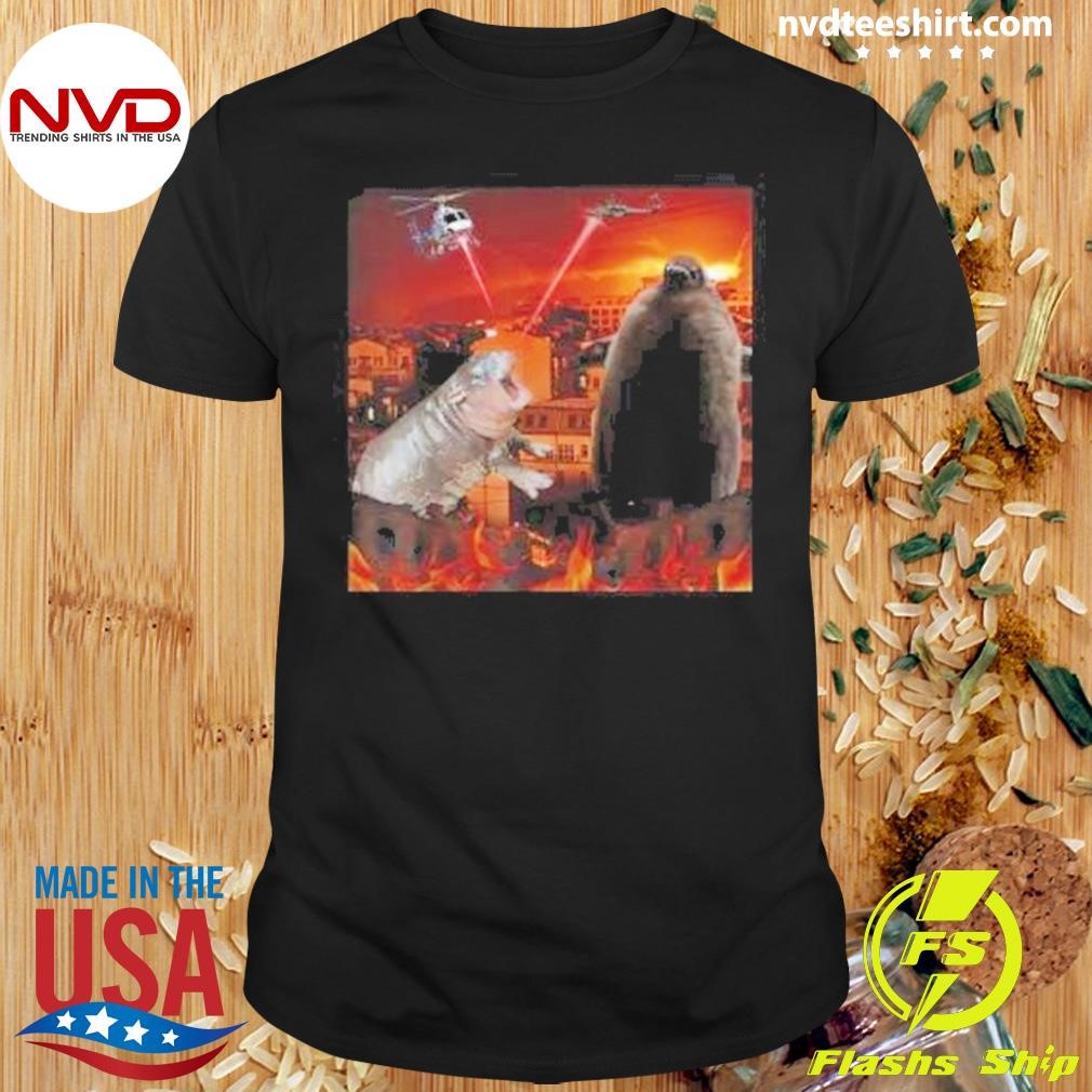 Moo Deng And Pesto Battle Destroy City Fire Scene Shirt