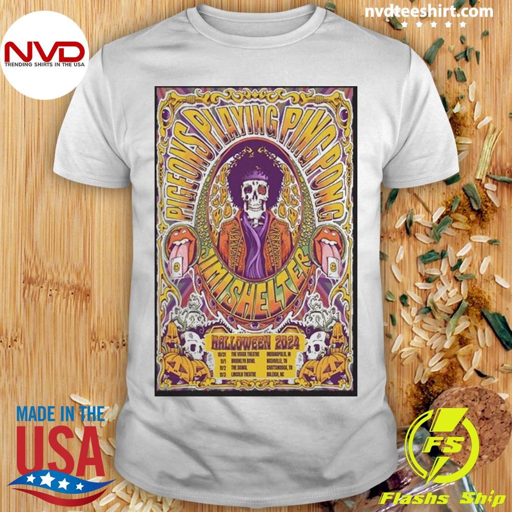 Pigeons Playing Ping Pong Jimi Shelter Halloween 2024 Poster Shirt