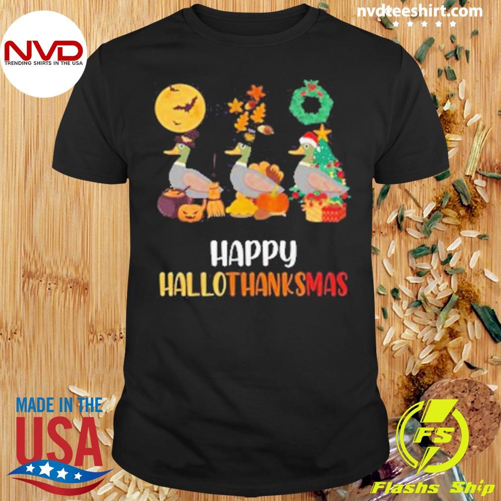 Pretty Duck Halloween And Merry Christmas Happy Hallothanksmas Shirt