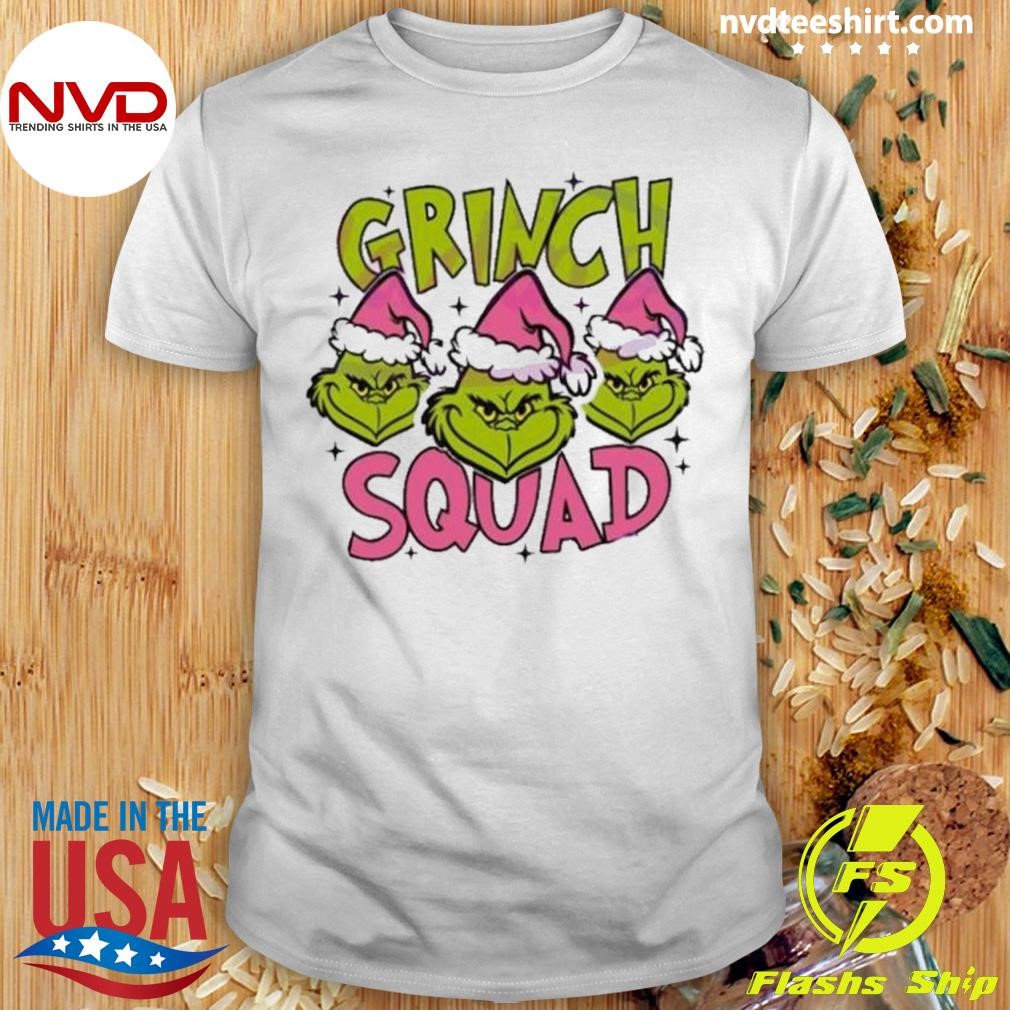 Retro Grinch Squad Pink Christmas Santa Hat 2024 Shirt