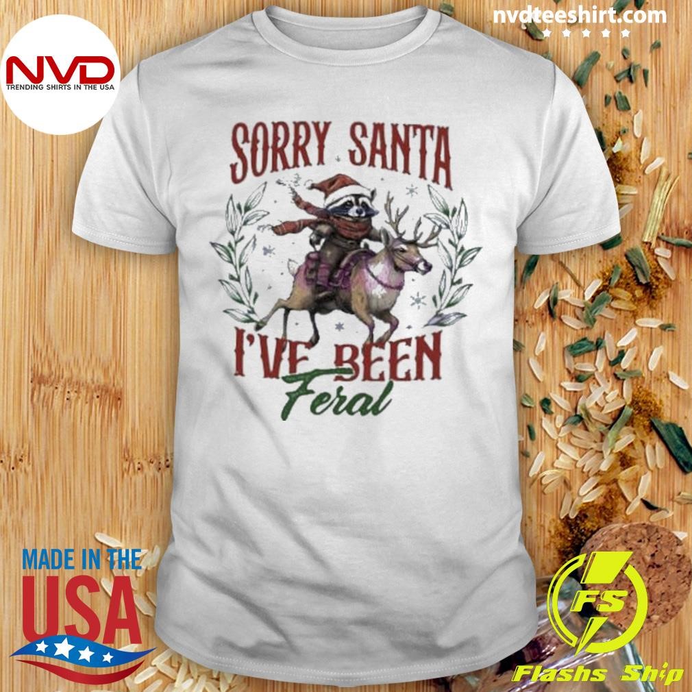 Retro Vintage Christmas Raccoon Ride Reindeer Sorry Santa 2024 Shirt