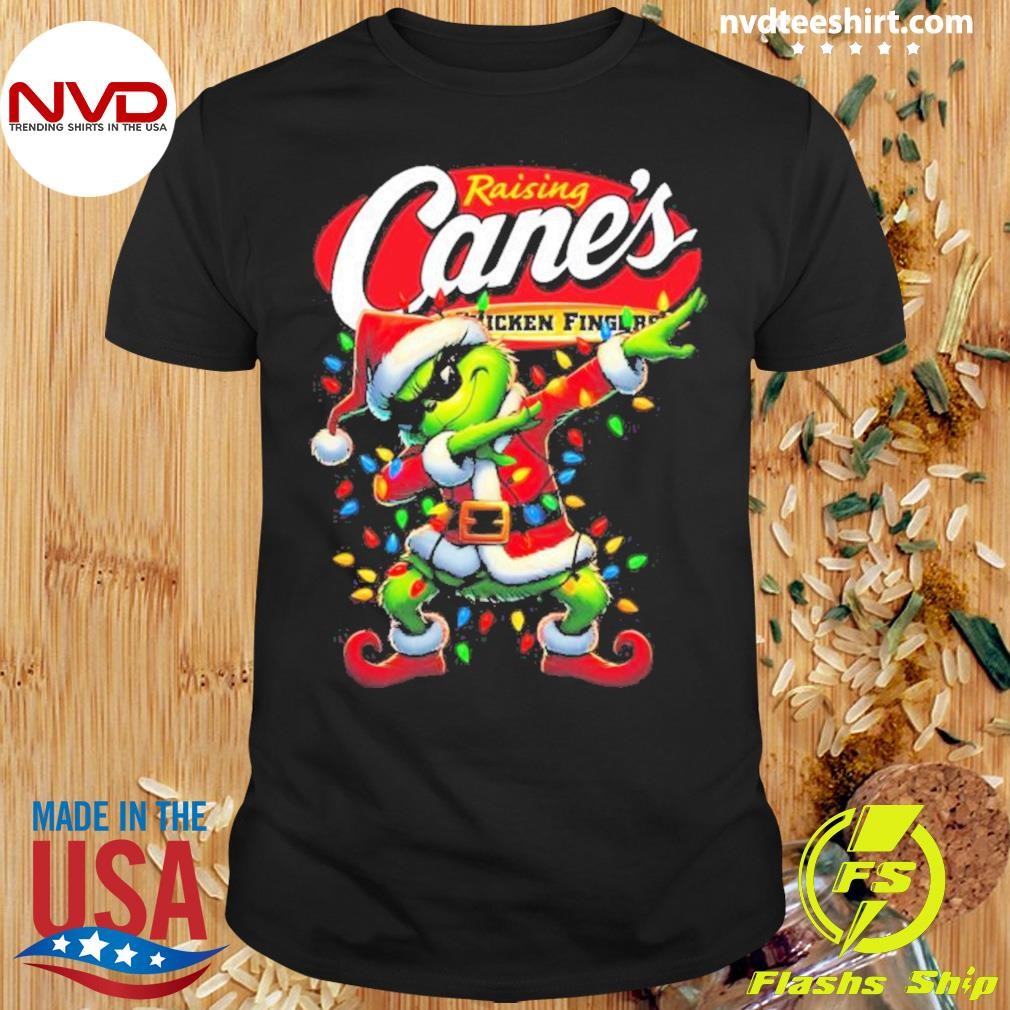 Santa Grinch Dabbing Raising Cane’s Chicken Fingers Merry Christmas 2024 Light Shirt