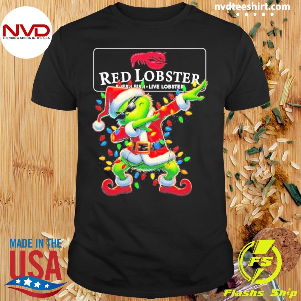 Santa Grinch Dabbing Red Lobster Merry Christmas 2024 Light Shirt