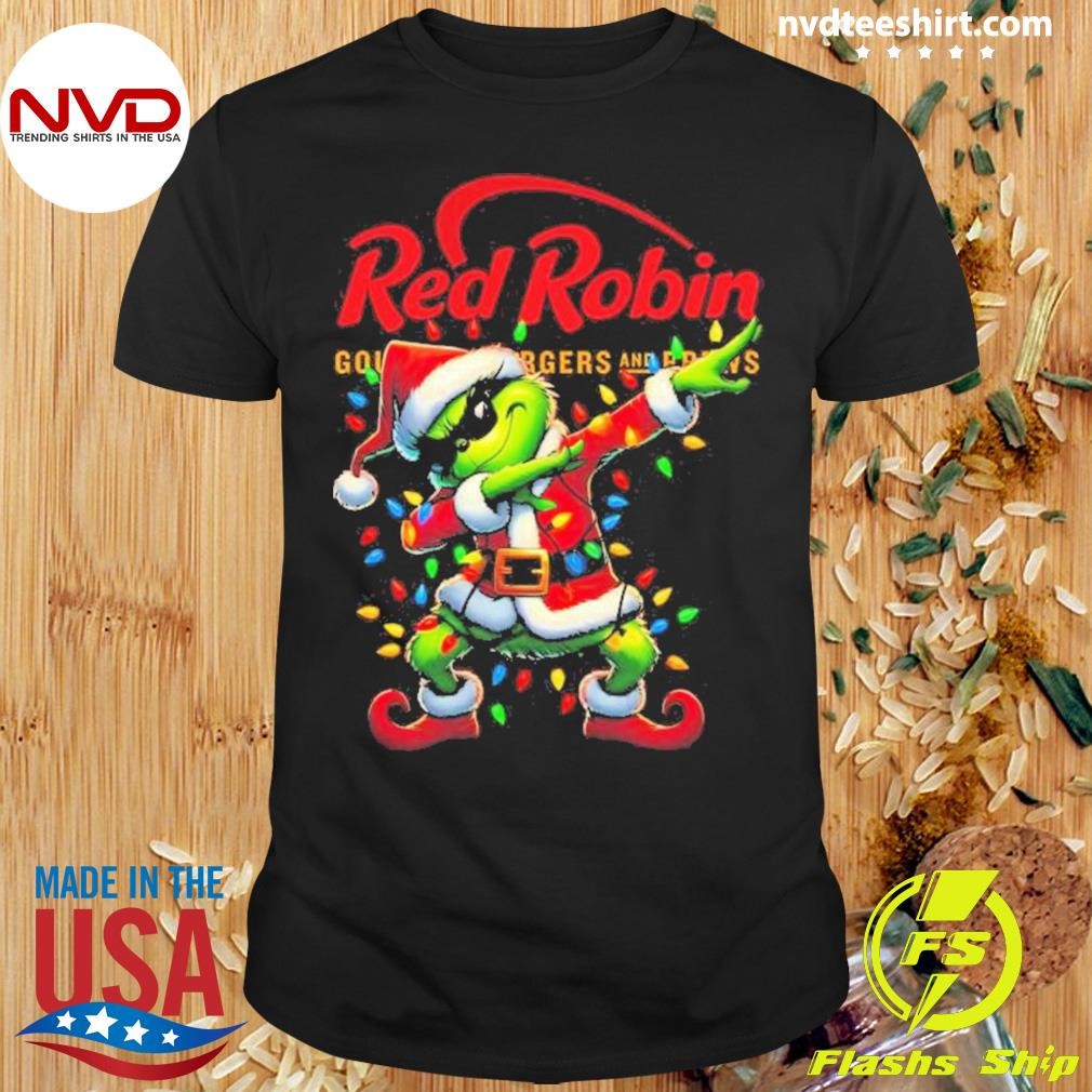 Santa Grinch Dabbing Red Robin Merry Christmas 2024 Light Shirt