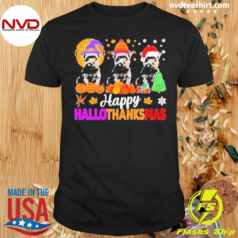 Schnauzer Dog Halloween Christmas Hallothanksmas 2024 Shirt