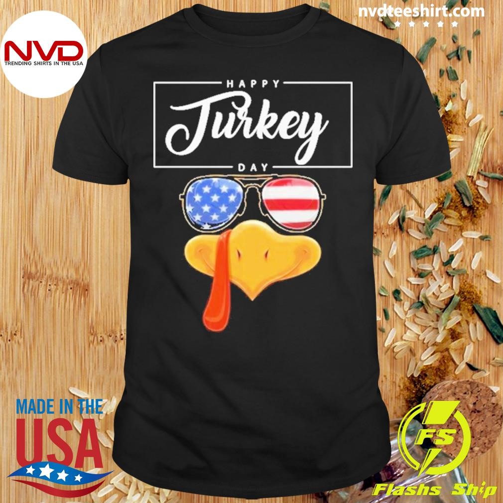 Thanksgiving Turkey Face American Glasses Happy Turkey Day Great 2024 Shirt