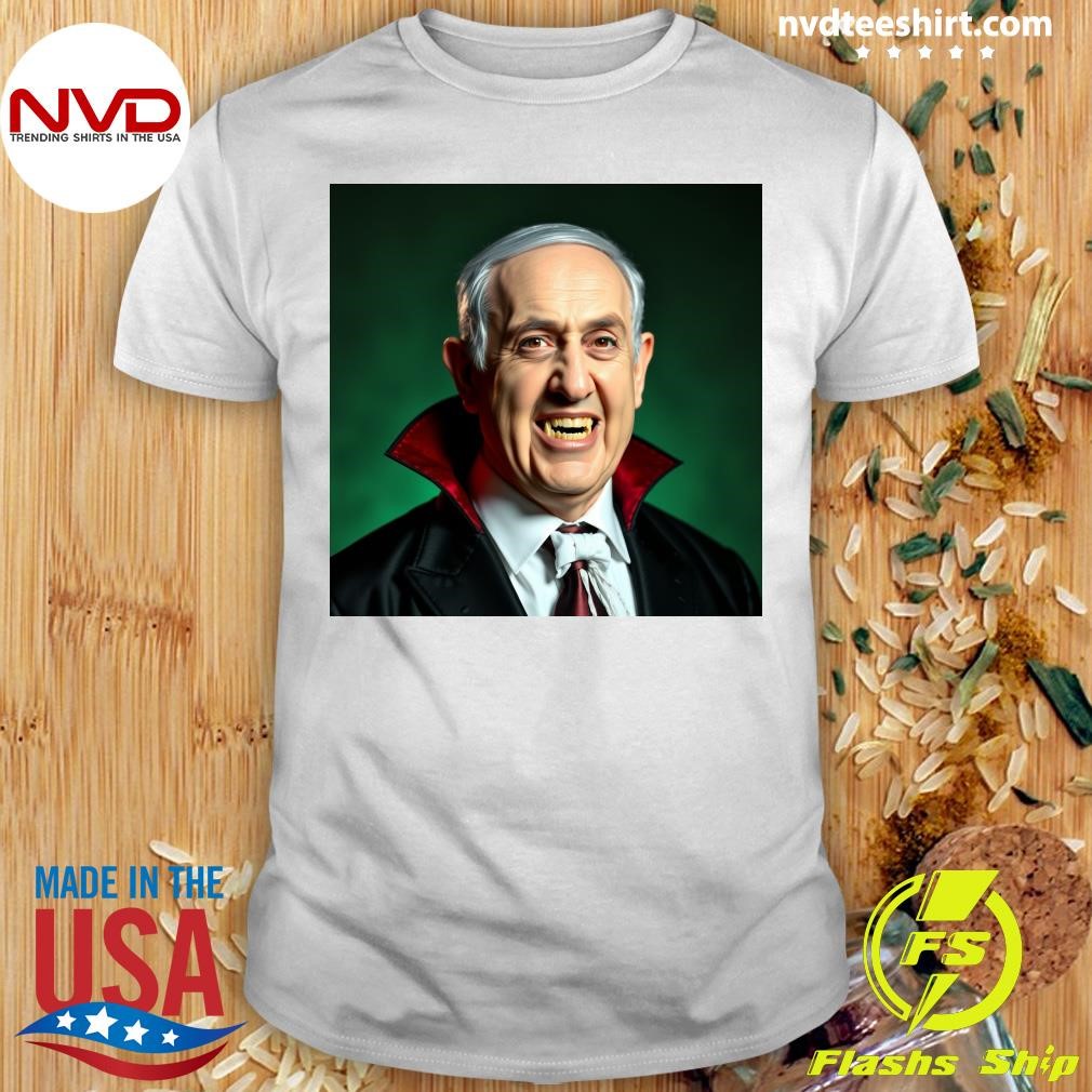 A Realistic Dracula Outfit on Benjamin Netanyahu Shirt