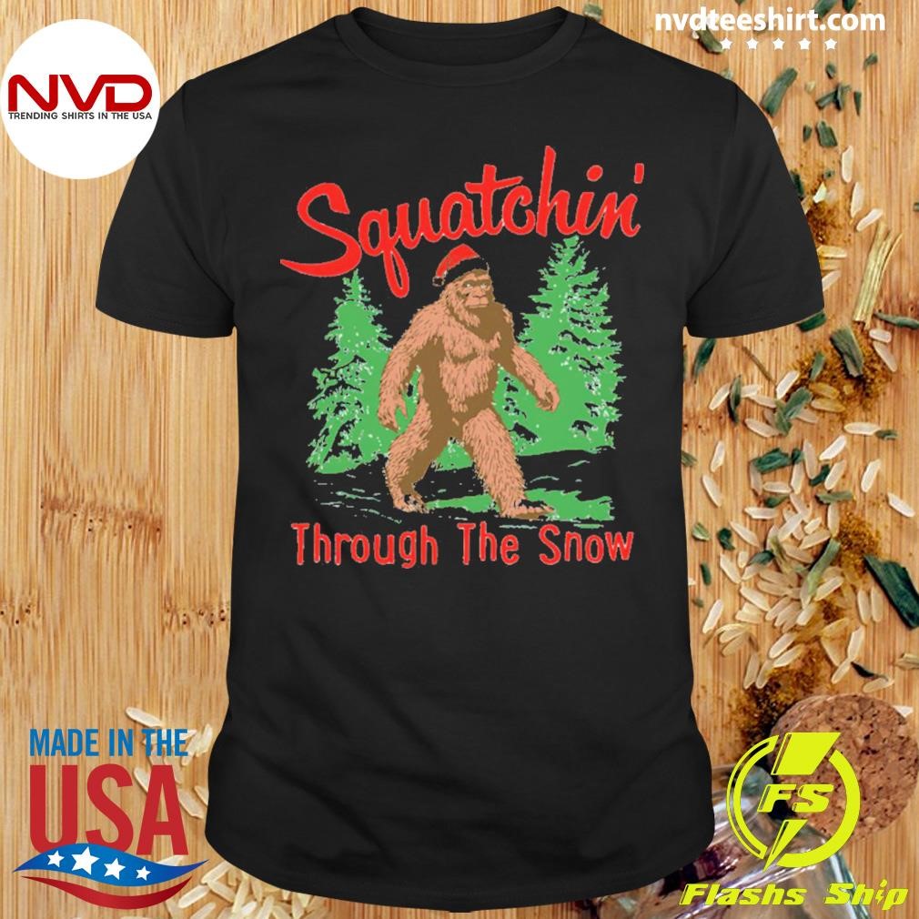 Bigfoot Squatching’ Through The Snow Christmas 2024 Shirt