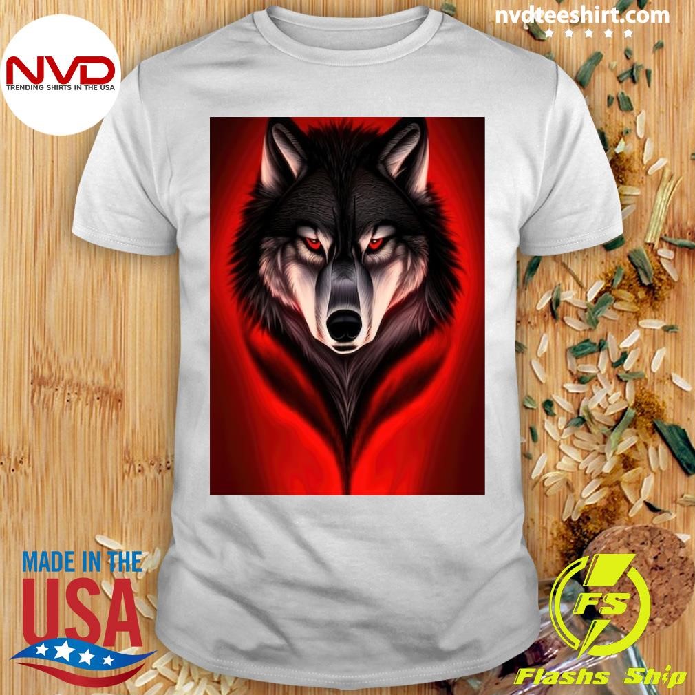 Brutal Evil Wolf Portrait Glowing Wolf Eyes Red Color Big Head 3d Illustration Shirt