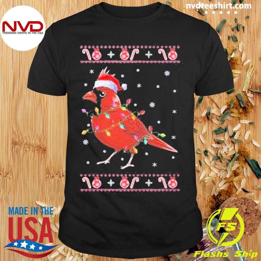 Cardinal Bird Lighting Santa Northern Cardinal Christmas 2024 Shirt