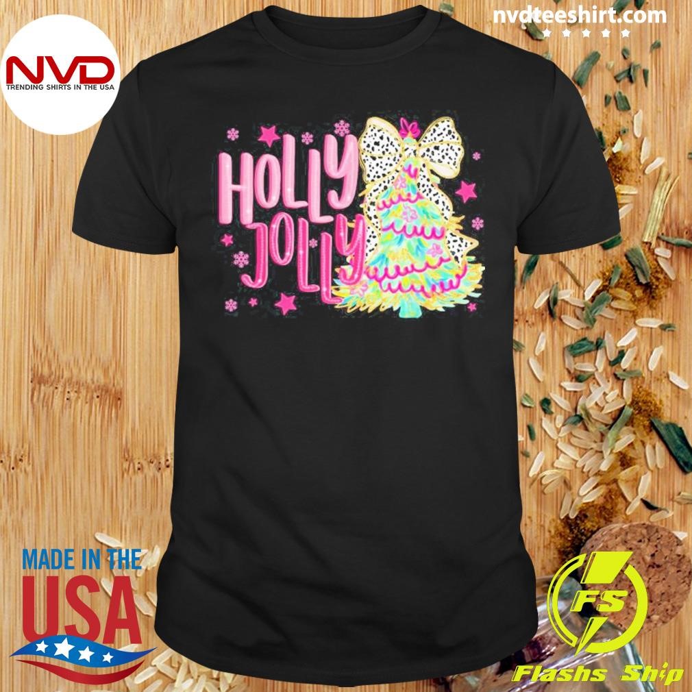 Coquette Christmas Colorful Holly And Jolly Christmas Tree 2024 Shirt