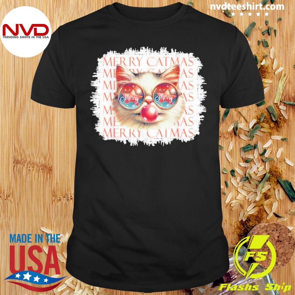 Cute Black Cat Meowy Christmas Light Xmas Holiday 2024 Shirt